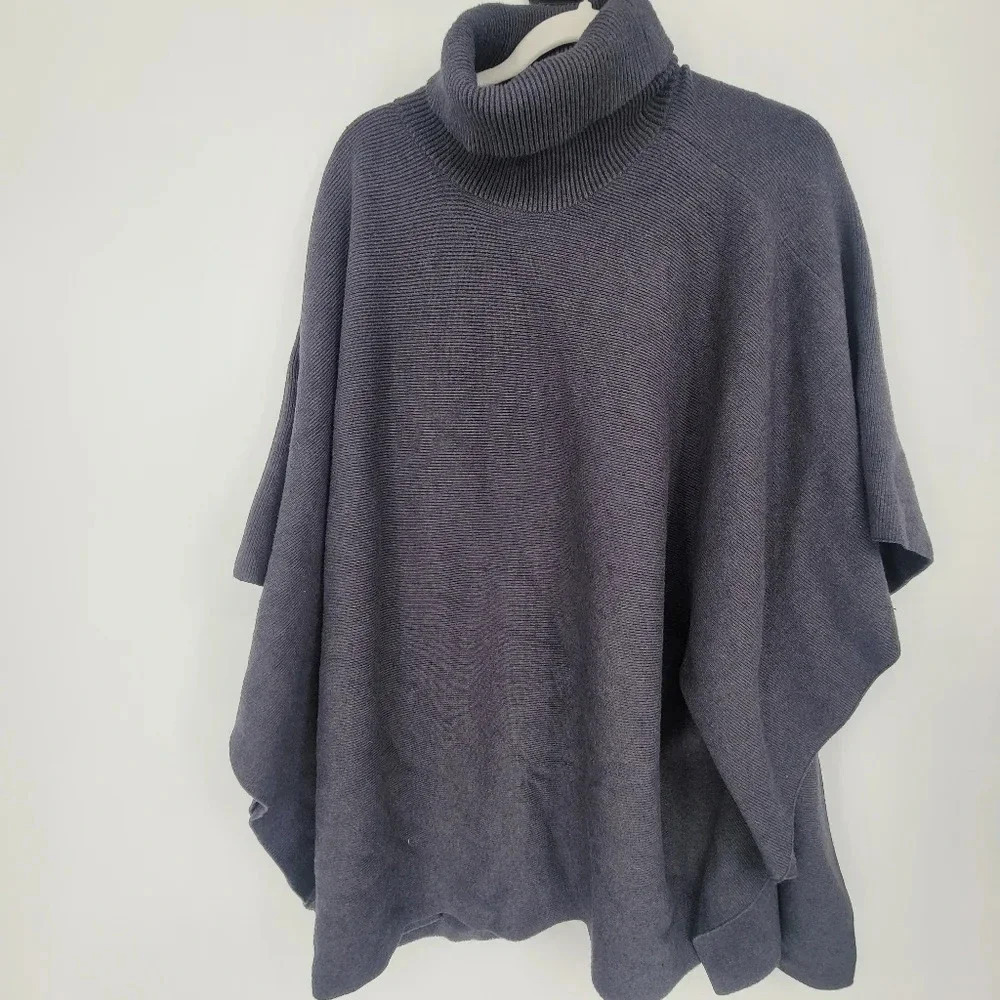 Mer sea greyish bluish Pancho sweater turtleneck one size fits up to large